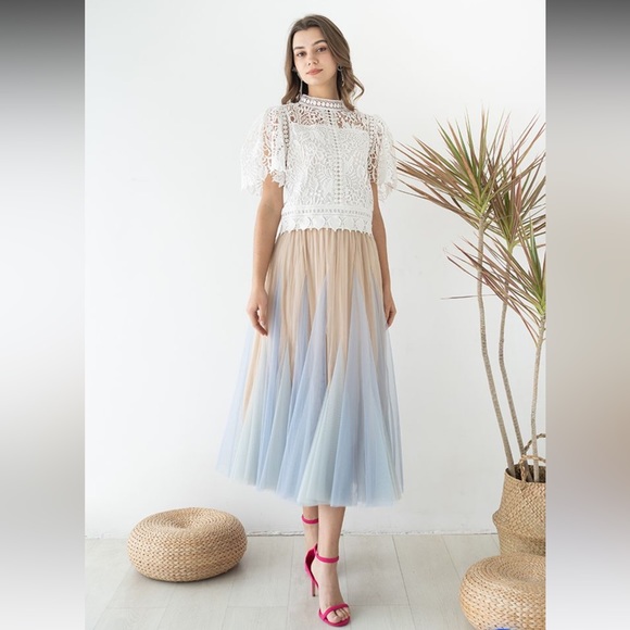 Color Block Mesh Maxi Skirt - Picture 2 of 6